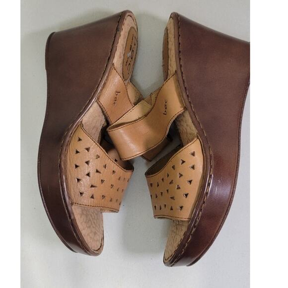 b.o.c Born Sandals Womens 9 Concept Wedge Slides Cut Out Tan Sandals Boho Casual - Picture 3 of 10